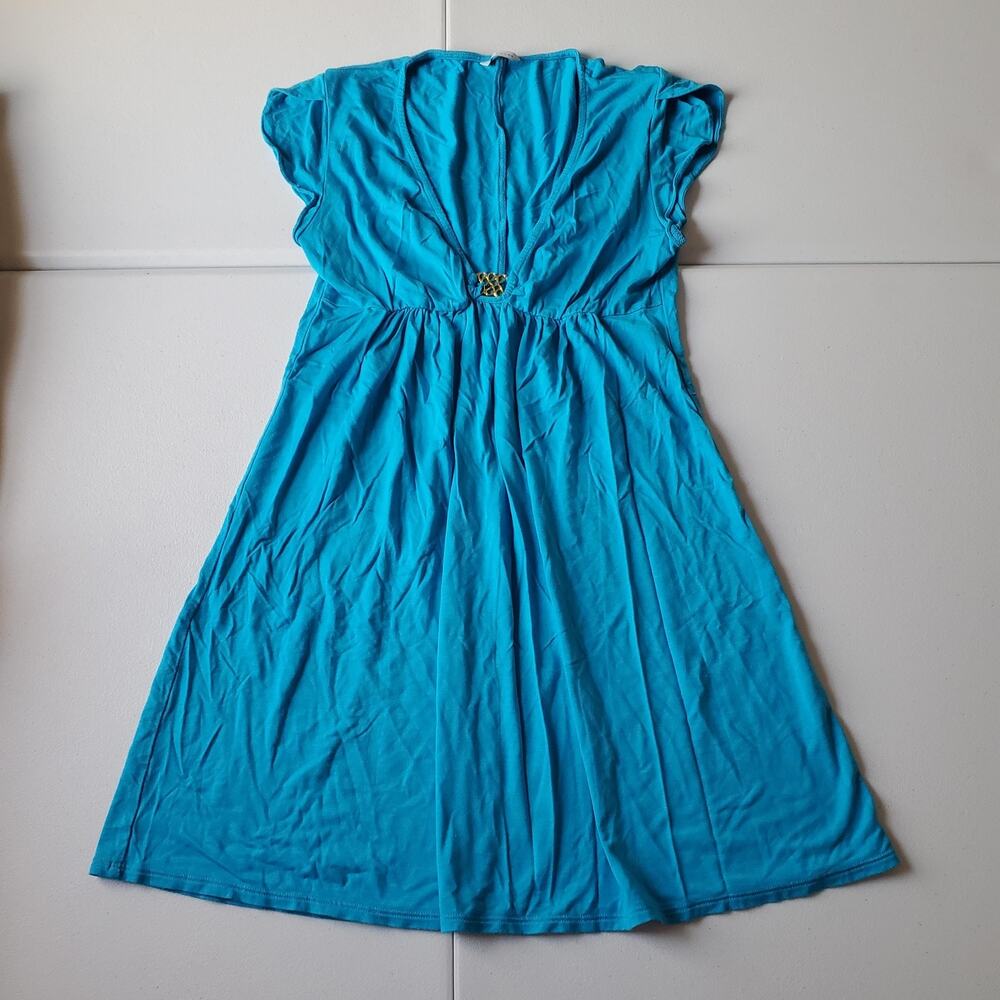 Trina Turk Y2K Dress Womens Large Blue V Neck Cap Sleeve Mean Girls Sundress